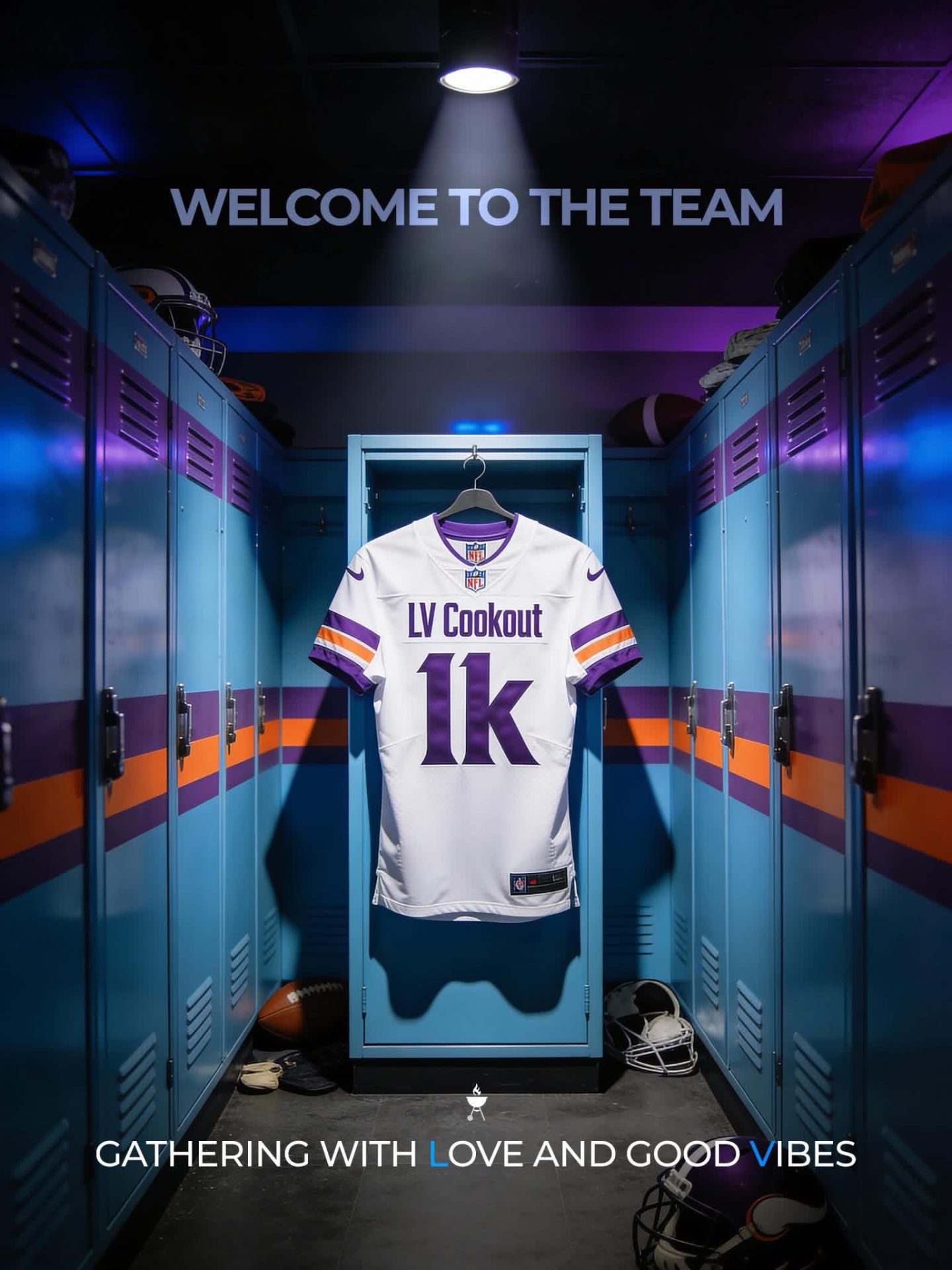 LV Cookout team jersey in locker room